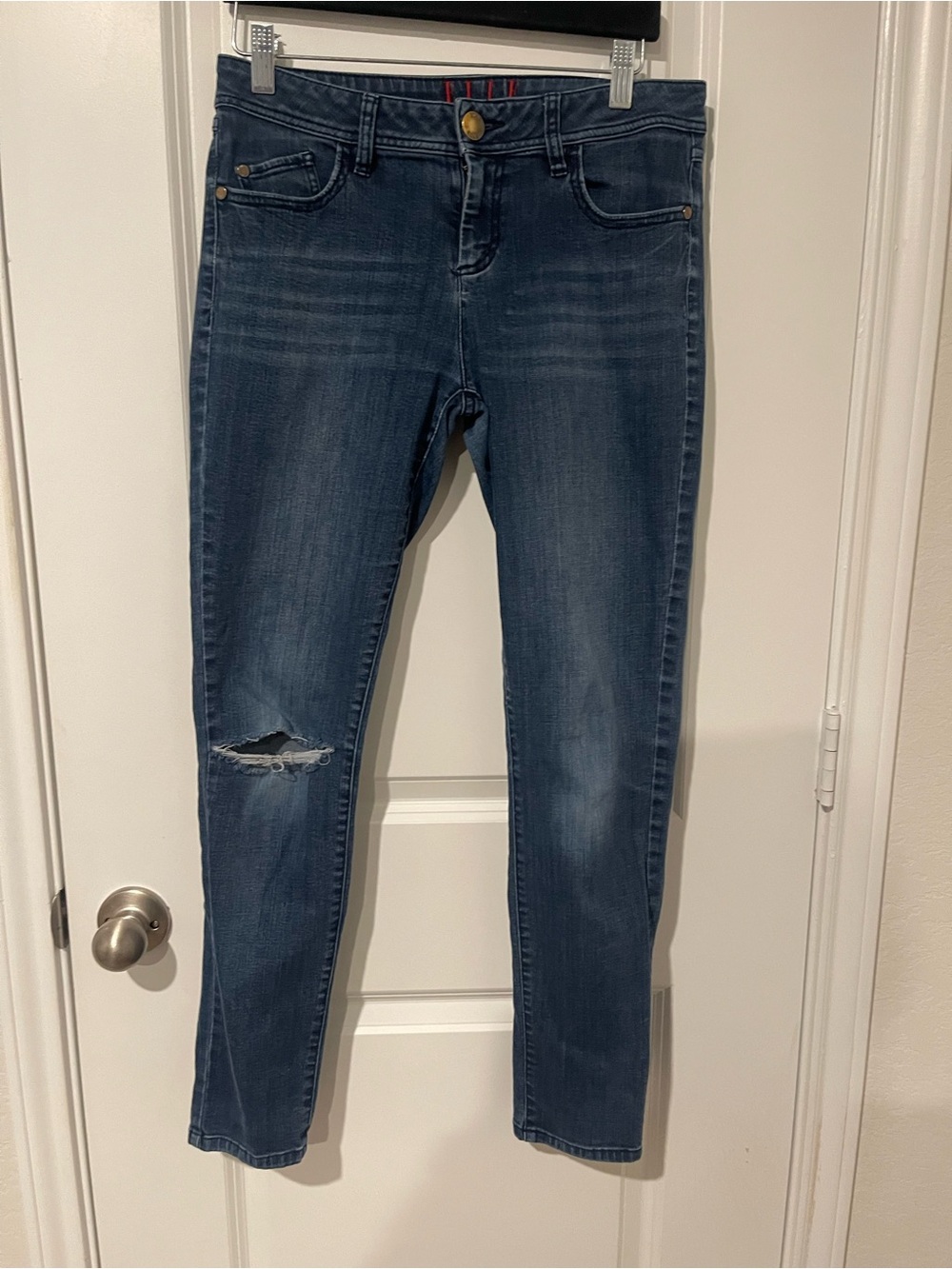 Elle Medium Wash Skinny Jeans with Knee Distress
